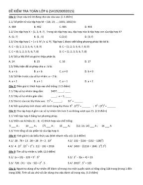 Đề kiểm tra Toán lớp 6